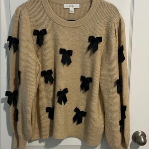 Lilly Pulitzer Beige Sweater with Black Bow Accents